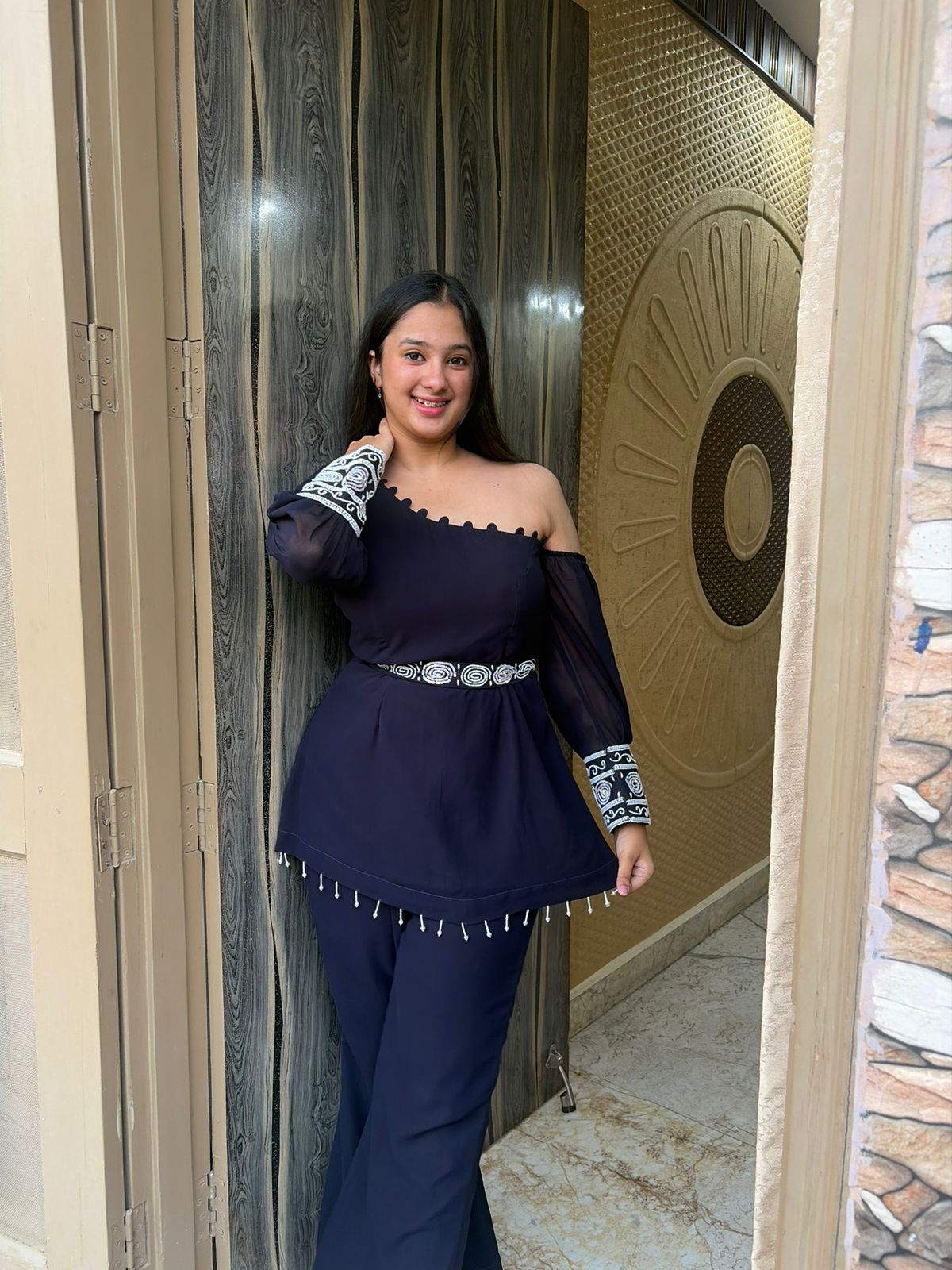 one shoulder black co-ord set